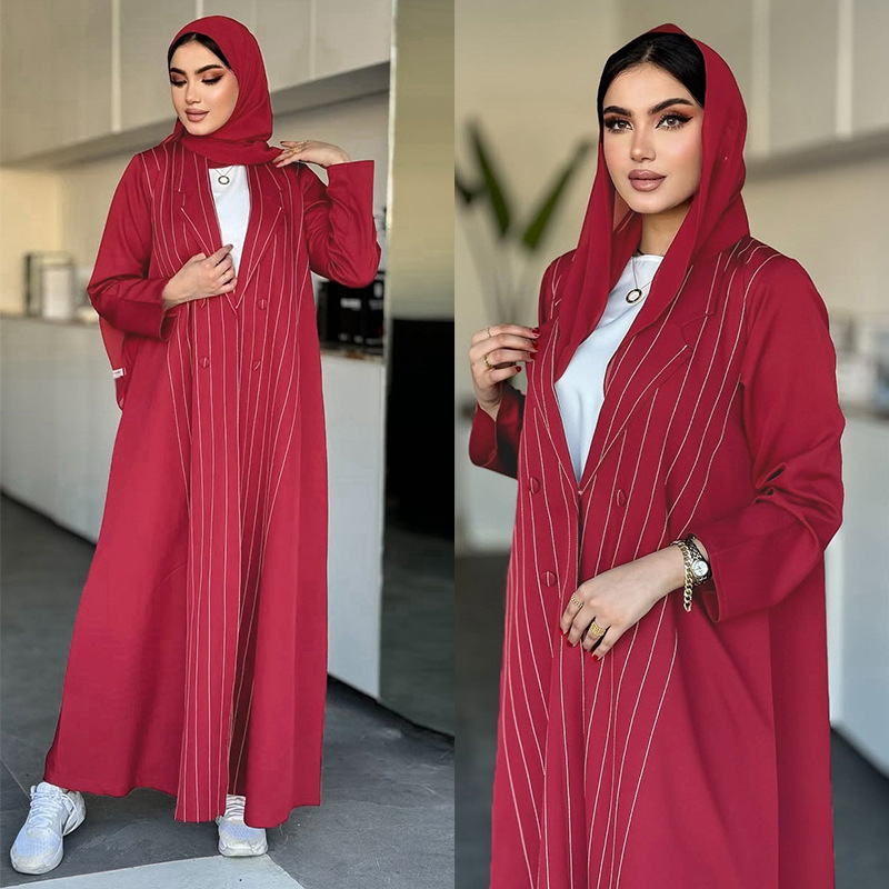Mq182 Modest Summer New Amazon Women's Clothing Color-Block Striped Elegant Versatile Long Dress Fashion Jacket