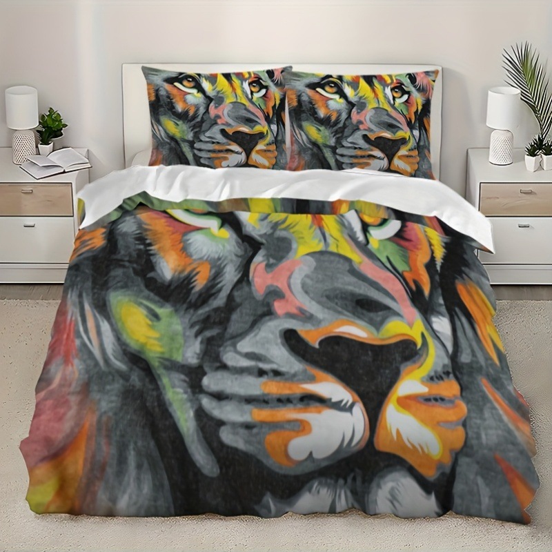 TEMU / JIT transfronterizo abrasivo textil doméstico impresión digital león colcha de cama Kit piel transpirable para diseñar