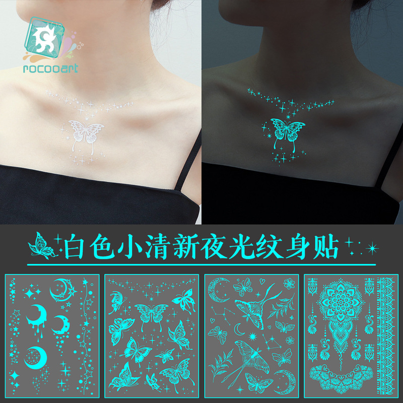 Ricklon New Cross-border Mandragora Tattoo Sticker White Flower Finger Collarbone Luminous Tattoo Sticker Waterproof Sticker