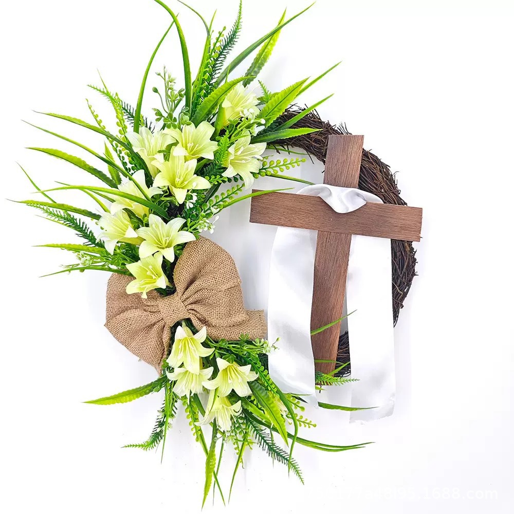 2024 nueva guirnalda de Pascua transfronteriza decoraciones navideñas colgantes de puertas colgantes anillos de ratán jardín guirnalda de bienvenida