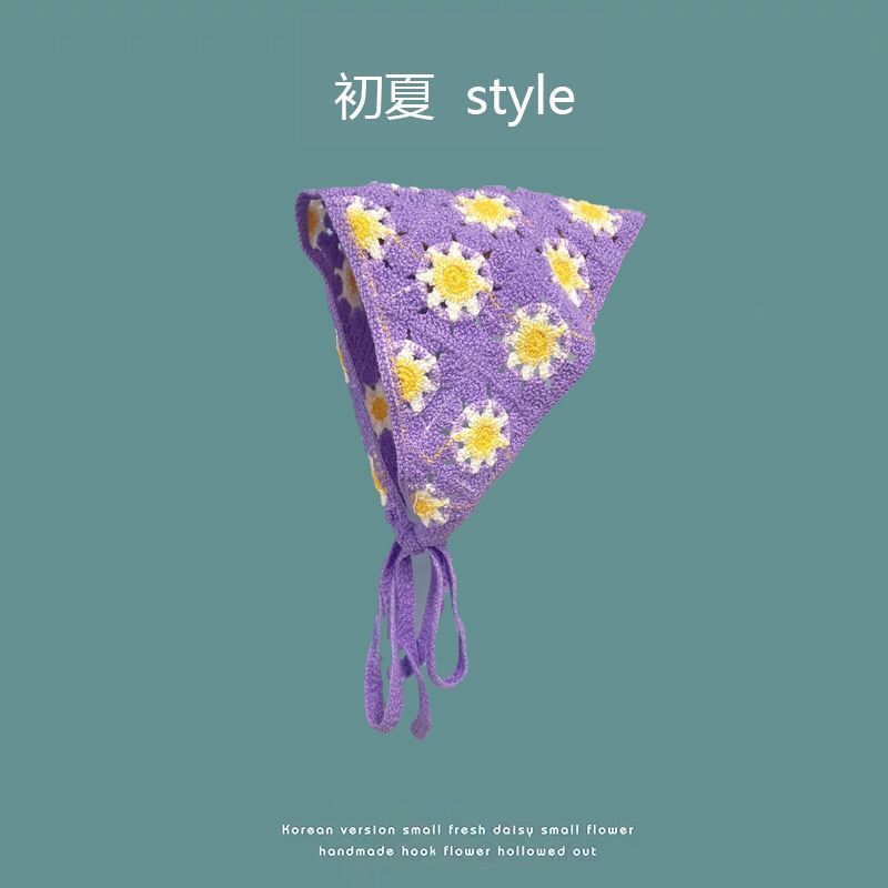 [Liquidación de precio de fábrica] Versión coreana de la bufanda triangular hueca de crochet de punto femenino dulce y lindo sombrero de pañuelo de flores de estilo femenino