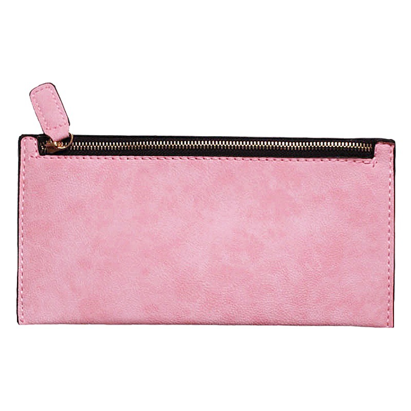 Nueva moda europea y americana simple esmerilado larga cartera de las mujeres delgada cremallera cartera embrague estudiante cartera titular de la tarjeta