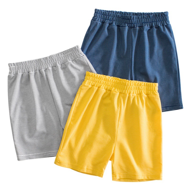 27 niños marca ropa para niños 2025 verano nuevo estilo pantalones medianos para niños pantalones de cinco puntos a rayas para niños una pieza envío directo