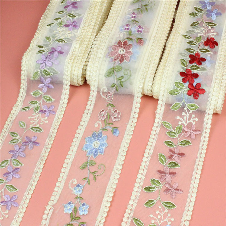 9cm复古太阳花朵刺绣蕾丝发饰缎带diy手工蝴蝶结花边丝带装饰包装