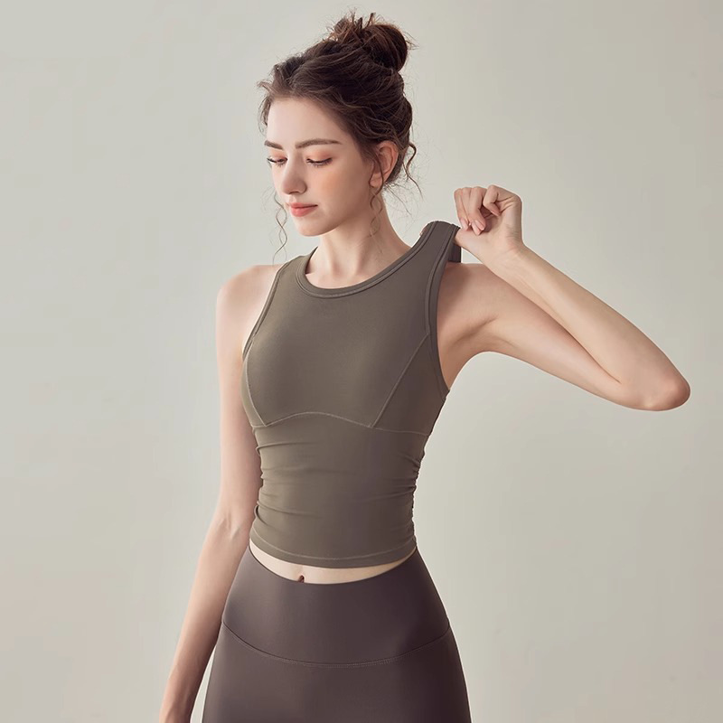 High-strength shockproof sleeveless yoga vest, one-piece sports bra for women, tight-fitting outerwear with ruched design for fitness and running High-strength shockproof sleeveless yoga vest, one-piece sports bra for women, tight-fitting outerwear with ruched design for fitness and running