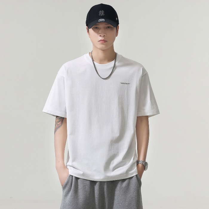 80 frío algodón camiseta de mangas cortas hombre 2026 verano transpirable camiseta de mangas cortas casuales blanco negro