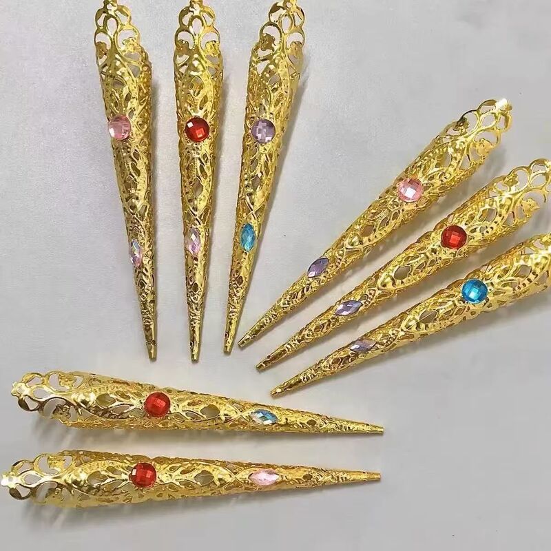 Cross-Border Overseas Wholesale Children's Set New Nail Thousand-Hand Guanyin School Gold Long Nails Stage Girl Performance Cross-Border Overseas Wholesale Children's Set New Nail Thousand-Hand Guanyin School Gold Long Nails Stage Girl Performance