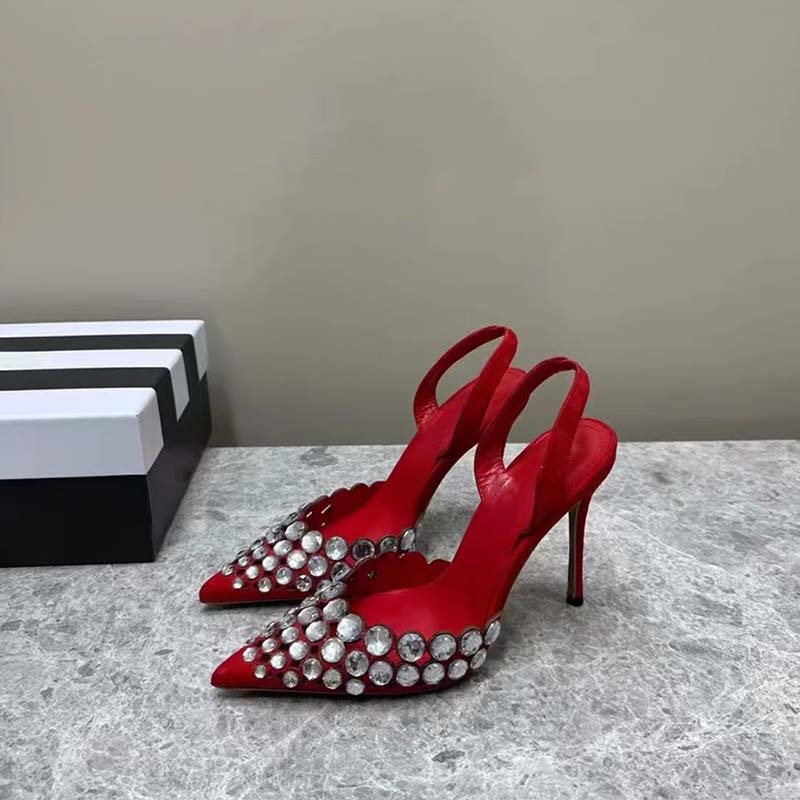 New super perfect rhinester shallow thin heel pointed shoes women's Roman hollow high heels women's sandals_voghion.com