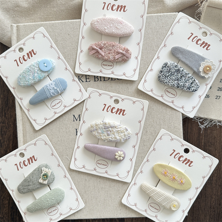 Spring New Cute Kids Fabric Oval Ear Clips for Girls, Bangs and Fringe Baby Hair Clips, Baby Hair Accessories