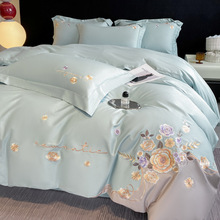批发美式轻奢刺绣纯棉四件套简约风裸睡全棉纯色60支长绒棉4件套