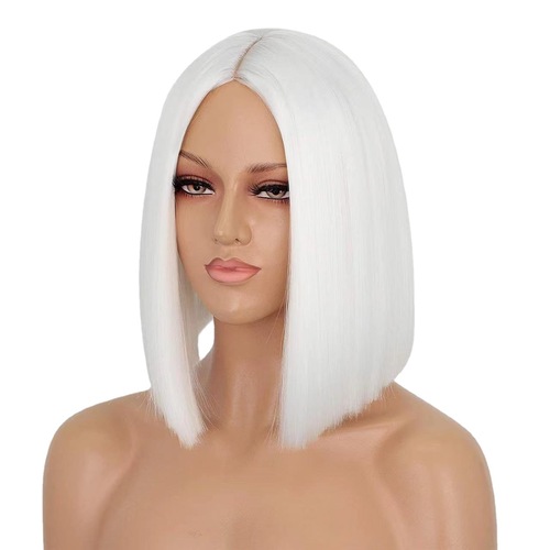 Cross-border women's middle-parted bangs-free shoulder-length clavicle hair women's medium-length straight hair chemical fiber wig headgear European and American wigs