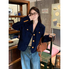 小香風コーデュロイショートスーツの女性春と秋の新作が綺麗で高級感があります。