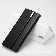 眼镜盒手工三角黑色折叠眼镜盒PU皮质十字纹太阳镜盒墨镜平光镜盒