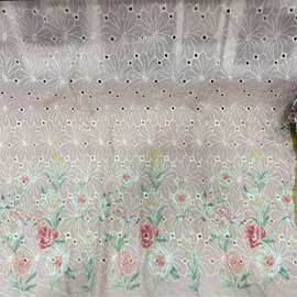 蕾丝布料夏季涤棉服装绣花面料DIY女装棉布定位镂空刺绣布料批发