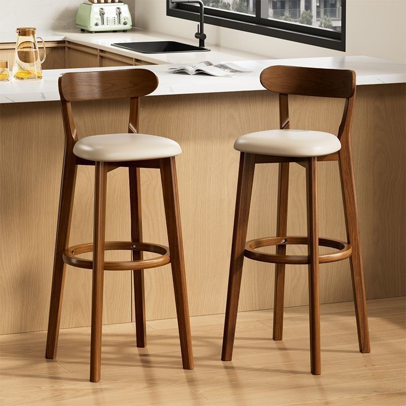 Solid Wood Bar Stools for Home Use, High Stools for Commercial Use, Cashier Counter Bar Stools with Backrest, Restaurant Front Desk High Stools, Bar Chairs