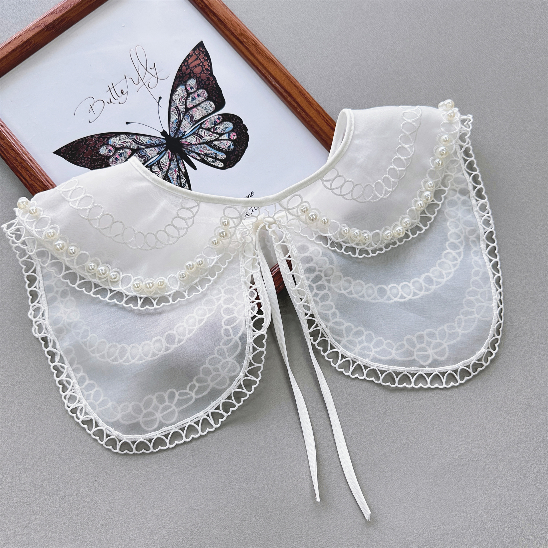 Japonés encaje pequeño chal suéter camisa collar todo fósforo collar moda organza perla encaje collar Flor al por mayor image 2