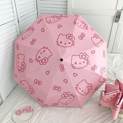新しい漫画かわいいピンクラインハローキティ日傘傘学生自動ビニール日焼け止め