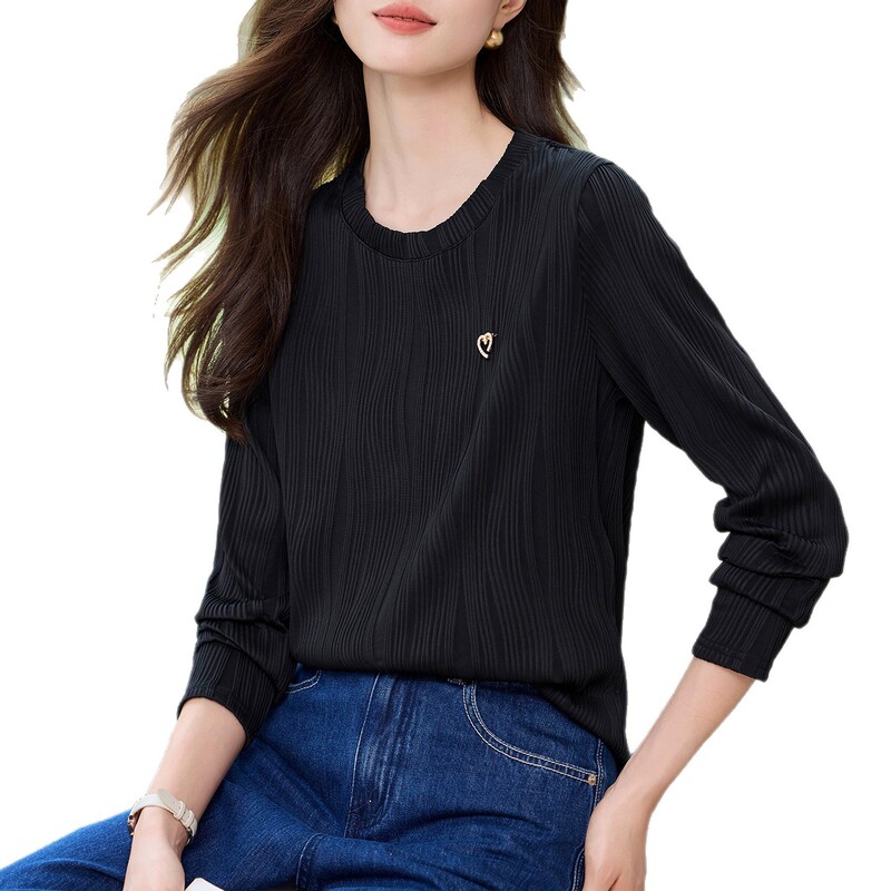 肌理感长袖t恤女士早秋季2025新款宽松时尚欧货小衫百搭显瘦上衣|undefined