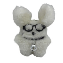 戴眼镜铃铛毛绒兔子挂件，小兔毛毛绒公仔挂件10cm东莞艾琳玩具