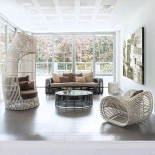 Nordic Outdoor Rattan Sofa Creative Living Room Outdoor Open-Air Villa Garden Hotel Leisure Rattan Chair Coffee Table Furniture