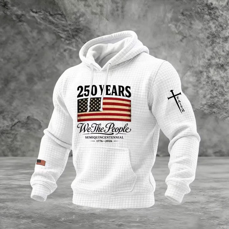 2026 Cross-Border Amazon Men's Autumn New American Flag Print Fashion Trendy Versatile Sweatshirt