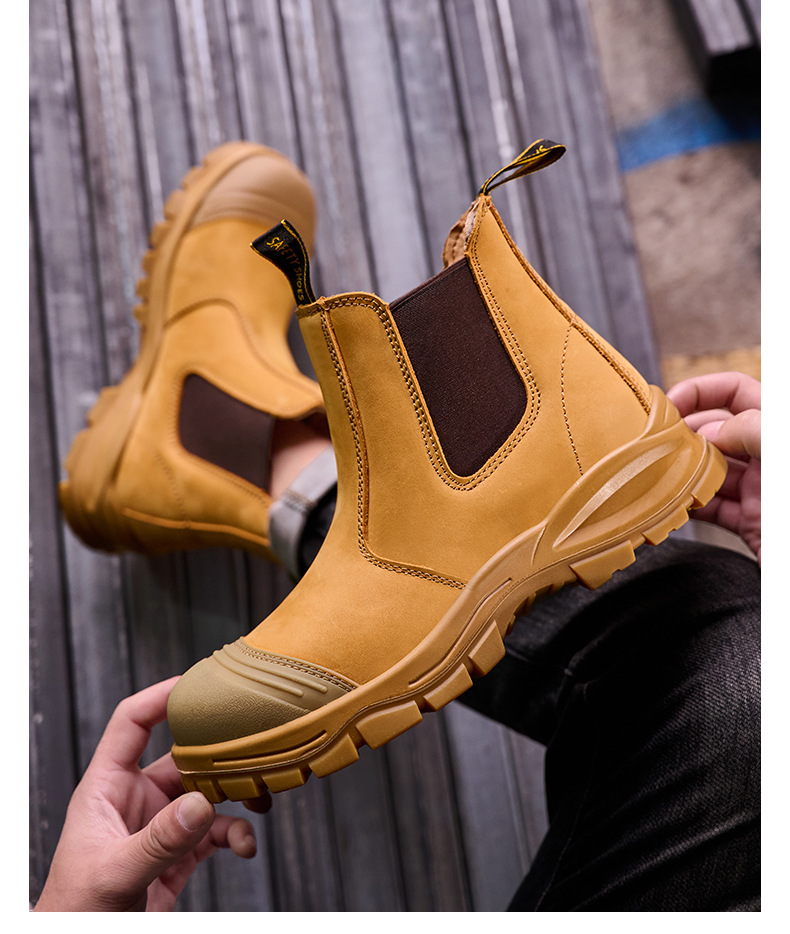 Erkekler İçin Özel İş Ayakkabıları Yüksek Kaliteli İnek Derisi Üst Kısımlı, Darbeye ve Delinmeye Karşı Dayanıklı Çelik Burunlu, Orta Üstlü, Giyilebilir Erkek İş Güvenlik Ayakkabıları_voghion.com