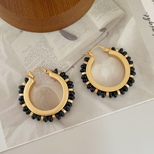 欧美复古夸张波西米亚彩色天然石串珠耳环小众气质高级感轻奢耳饰