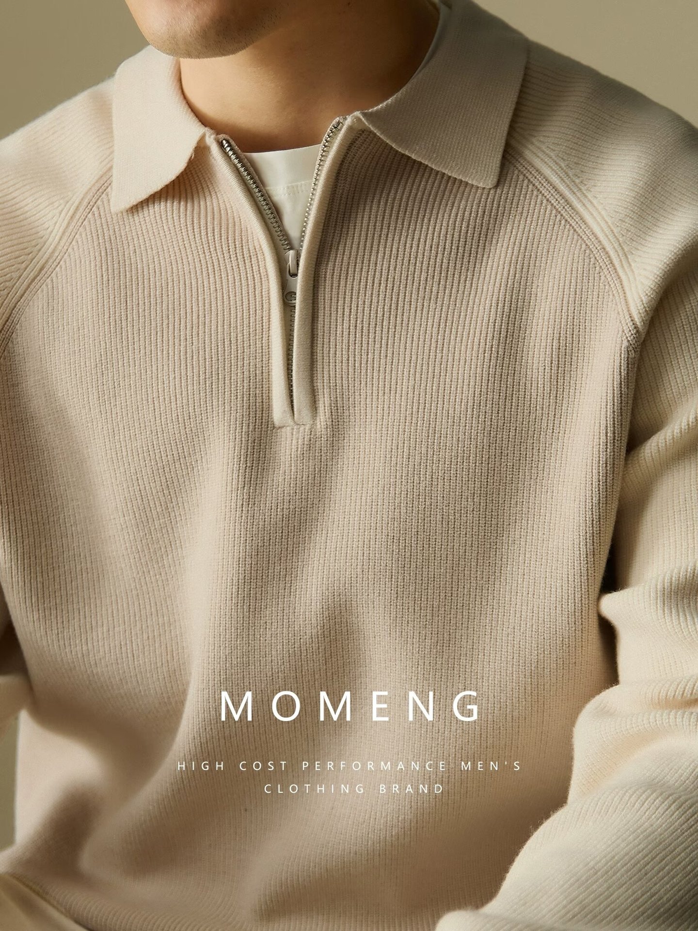 Maglione da uomo con collo a polo e mezza zip, vestibilità slim, maniche raglan, stile casual invernale, con bordi a contrasto_voghion.com