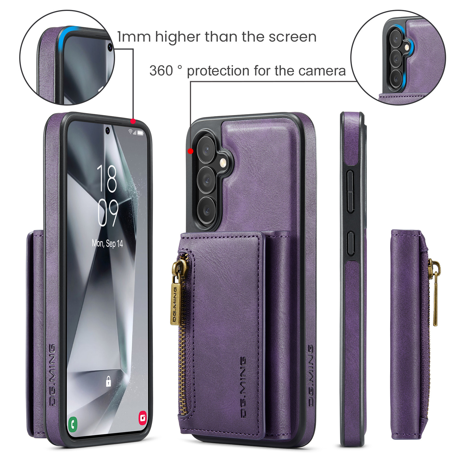 M5 für Samsung S24 magnetische kabellose Ladetelefonhülle S24 Plus Zwei-in-Eins-Anti-Diebstahl-Bürsten-Brieftaschen-Schutzhülle_voghion.com