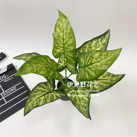 厂家仿真植物9头观音莲叶仿真绿植马蹄叶植物墙配材小盆栽芋头叶