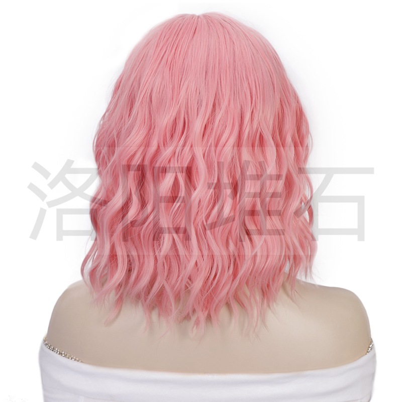 Percken Europische und amerikanische Damen Percken kleine Spitze Front Spitze Chemiefaser Kopf bedeckung rosa Wasserwellen kurze lockige Haare wigspicture2