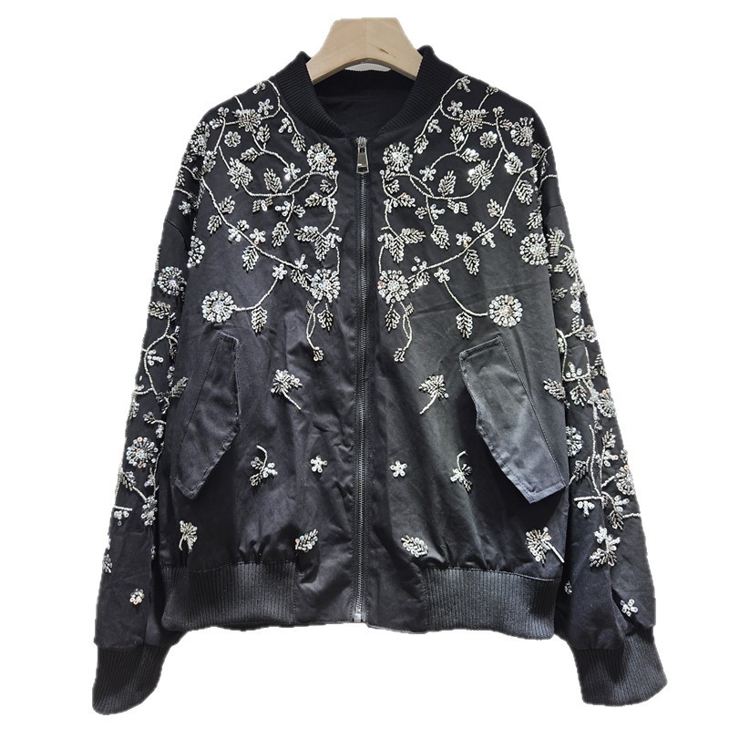 Chaqueta de Béisbol con Bordados para Mujer y Detalles de Cuentas