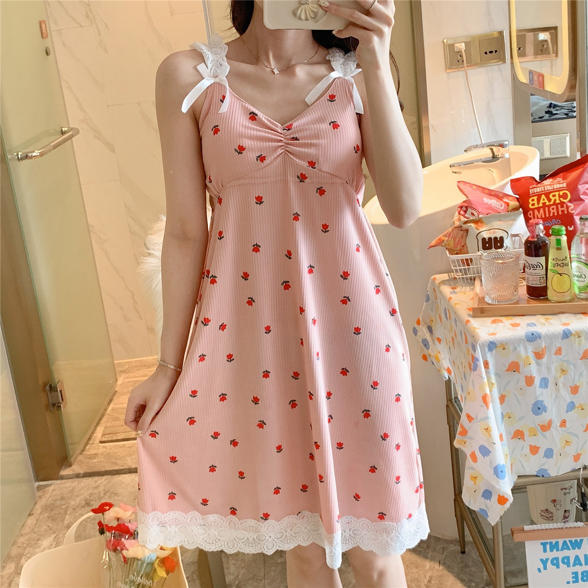 Comercio exterior del sudeste asiático pijamas verano de las mujeres lindo estudiante dulce Correa delgada princesa estilo sexy camisón desgaste