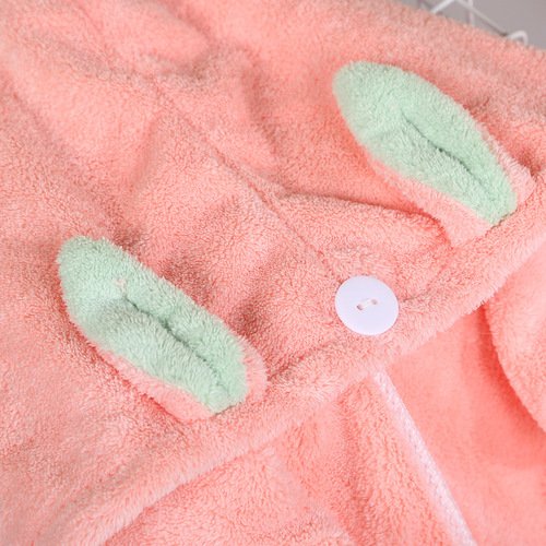 Cartoon cute bunny ears coral velvet hair drying cap, thickened soft wiping turban, water-absorbent and quick-drying shower cap foreign trade