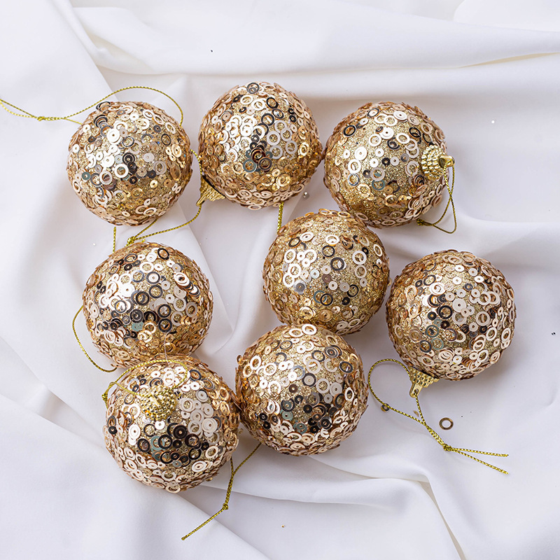 6cm8 Champagne oro pequeña bola de Navidad bola de espuma de lentejuelas decoración de vacaciones de Navidad bola colgante centro comercial casa bola colgante