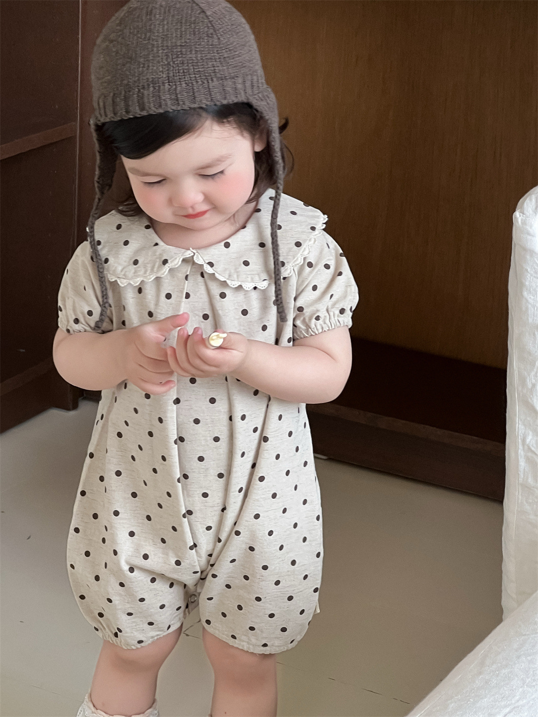 Mameluco de verano para bebé, estilo coreano, ropa infantil, mono de lunares para bebé, mameluco de verano de manga corta, conjunto de verano