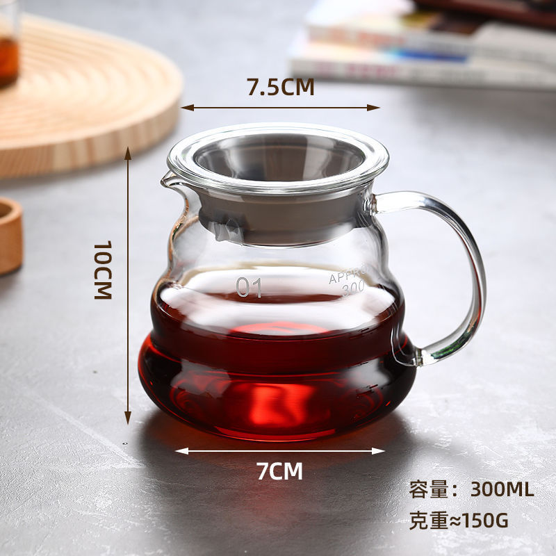 Cafetera de café de lavado a mano, taza de filtro de café, cafetera de goteo, filtro con calibración, taza de extracción fría, conjunto de cafetera compartida de vidrio estadounidense