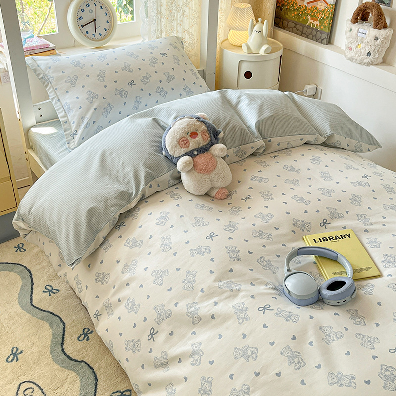 Juego de cama de dormitorio de estudiantes universitarios de tres piezas de algodón puro 2025 nueva ropa de cama con funda de edredón individual