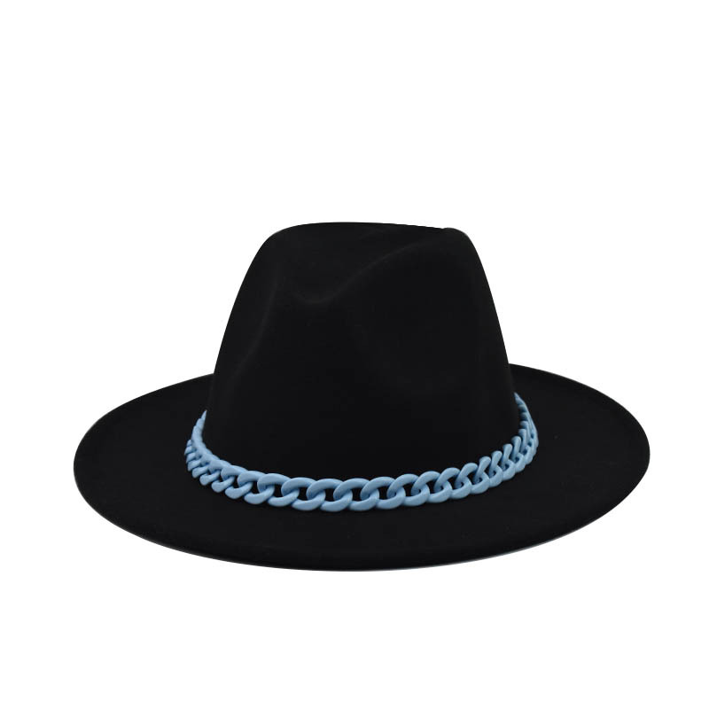 Comercio exterior transfronterizo engrosado padre-hijo Four Seasons Cadena naranja sombrero de lana cadena sombrero de fieltro de ala grande sombrero de copa plana