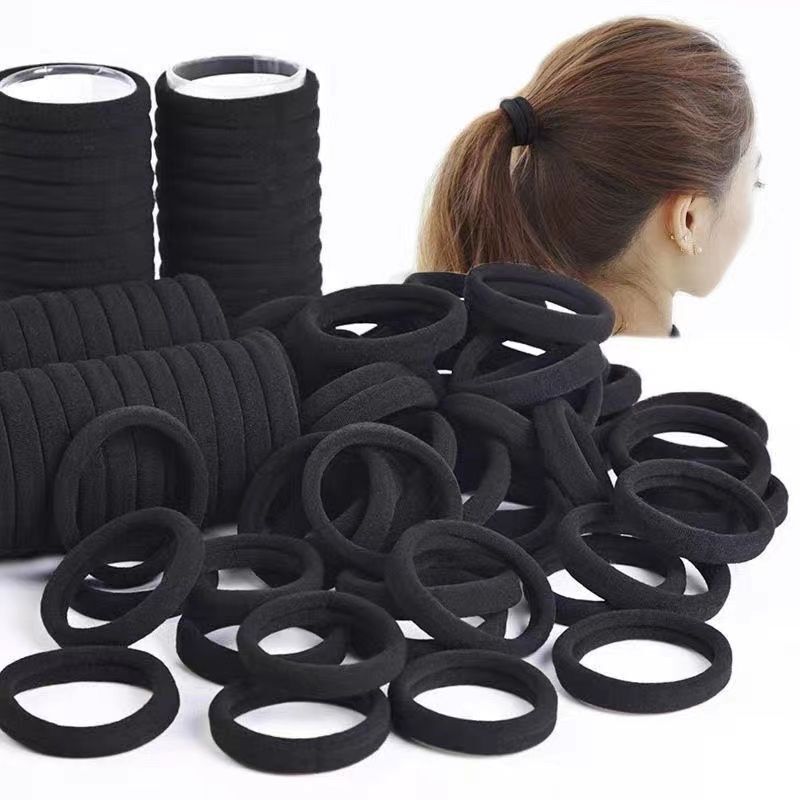 4cm Black High Elastic Headband Towel Hair Tie Seamless Hair Rope Amazon Korean Style Rubber Band Hair Accessories for Women Wholesale