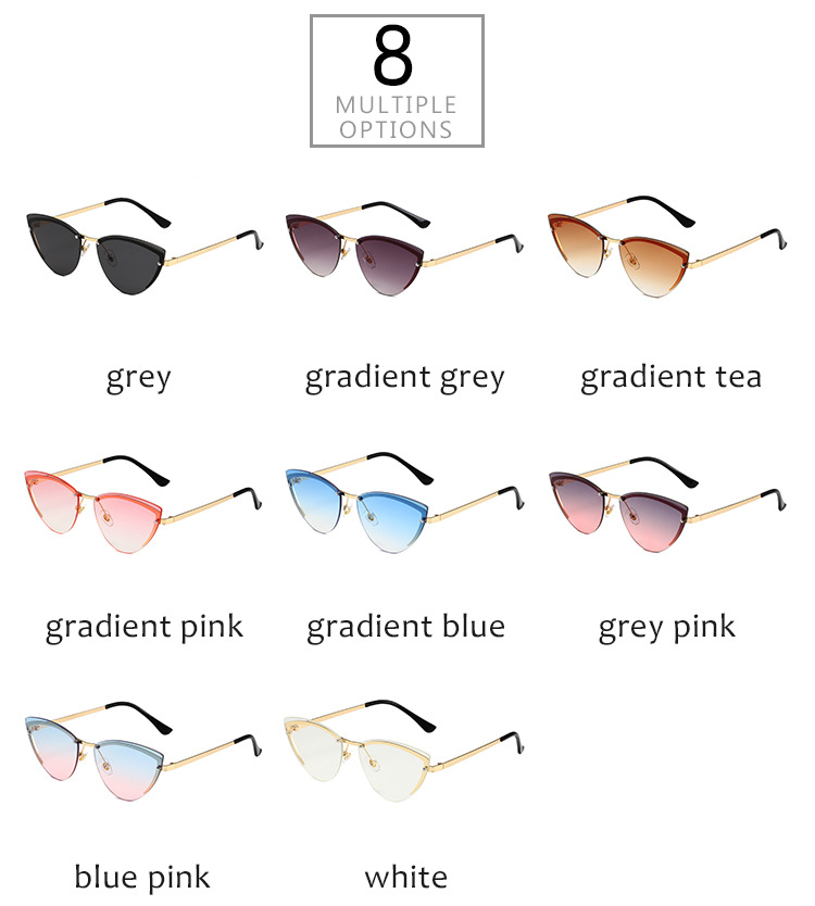 37g Weight Frameless Glasses Structure Sunglasses Classification PC, UV400 Protection Lens Material Cat Eye Glasses Style Travel, Street Occasion Solid Color Pattern Women's Gender Streetwear Style Streetwear Solid Color PC UV400 Protection Cat Eye Frameless Women's Sunglasses 5