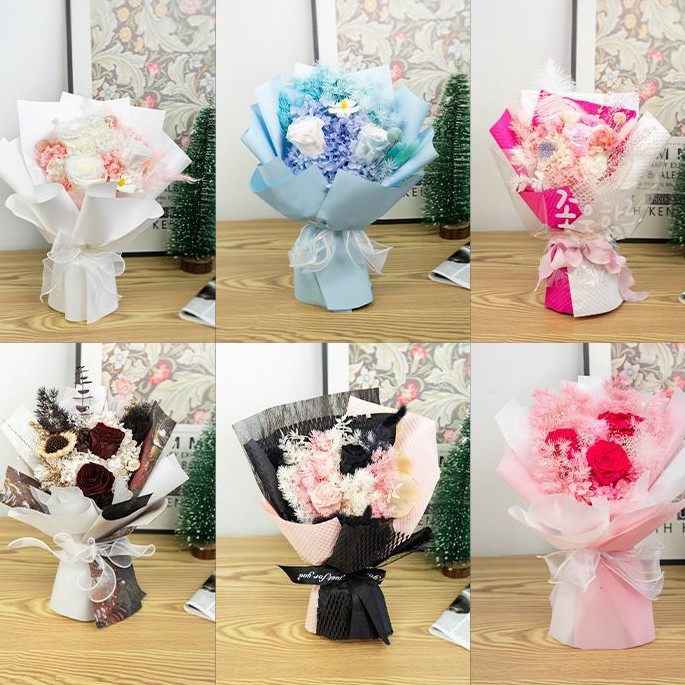 Ramo de rosas preservadas, producto terminado, decoración, regalo de San Valentín para novia, regalo de cumpleaños de alta gama, ramo de flores preservadas hecho a mano