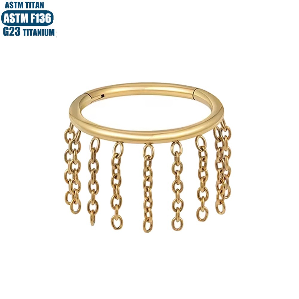 F136 Titanium Alloy Chain Nose Ring Diamond Septum Ring Tragus Tassel Earrings detail image 11
