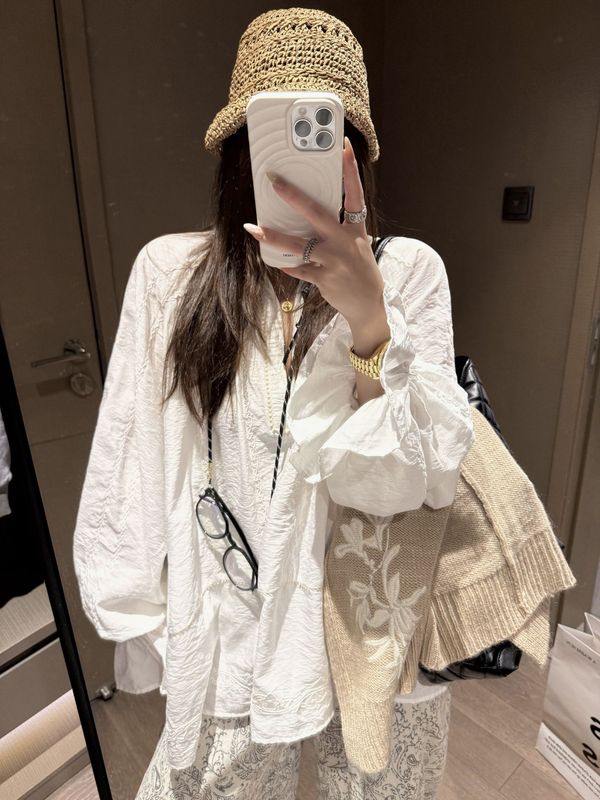 法式复古时尚重工精美盘绣灯笼袖立领衬衫女早秋松弛感上衣|undefined