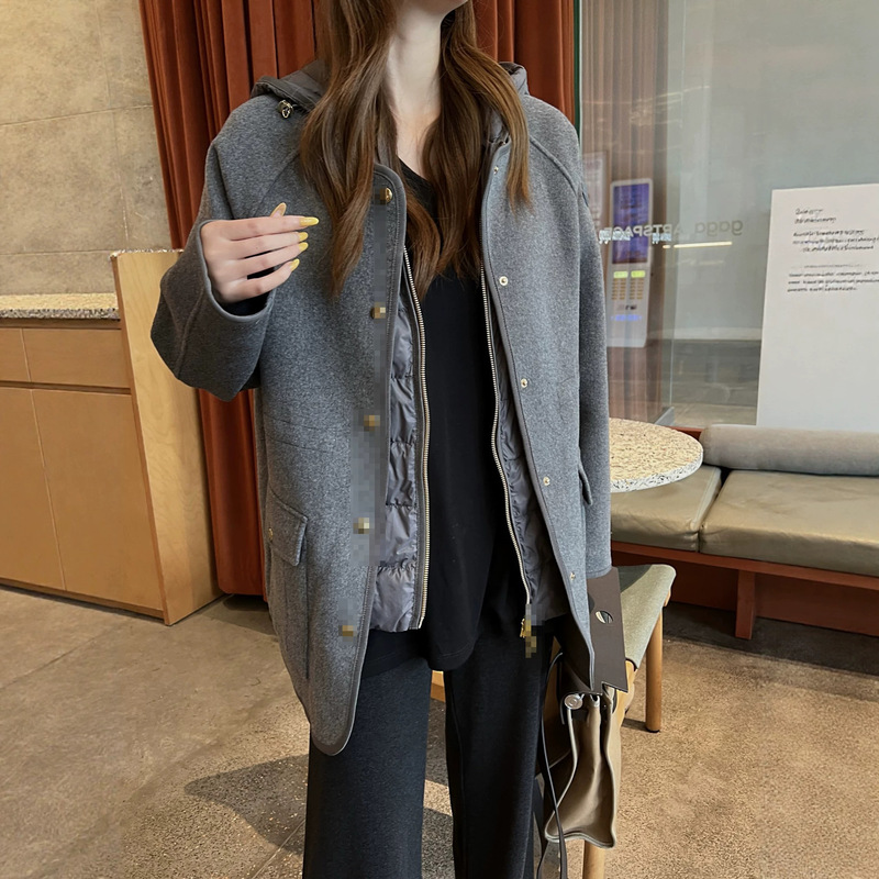 Double-sided woolen waist-cinching slimming coat for women, 2026 autumn and winter Nanyou women's fashion hooded down vest set