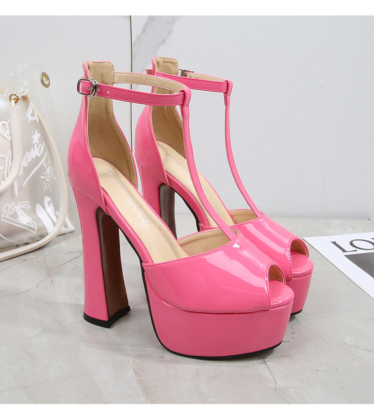 Sandal nữ quai T mũi hở cá, gót dày siêu cao trên 8 cm, phong cách châu Âu – Mỹ, size lớn — Màu trắng, Màu đen, Màu đỏ, Đỏ đào chi tiết 34
