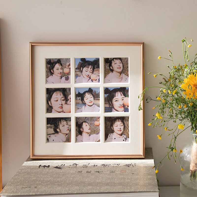 Scandinavian Minimalist Home Decoration Aluminum Alloy Multi-Grid Photo Frame Made of Aluminum Alloy, Photo Printing Available in Various Sizes for Wall Hanging