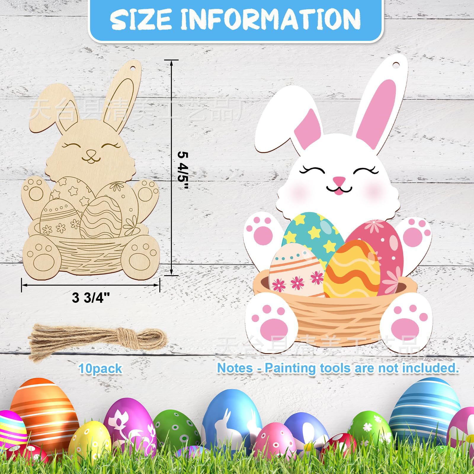 Decoración de madera semiacabada Conejo de Pascua para niños Artesanías de Pascua con borrador de línea de grabado láser