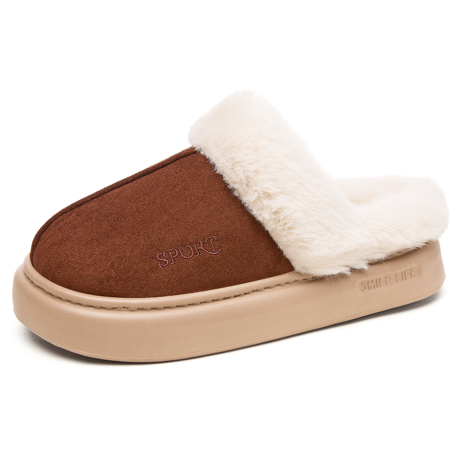 Zapatos caseros de algodón transfronterizos de invierno calentados zapatillas de lana y zapatillas de lana con un pedazo y medio zapatillas de algodón cómodas