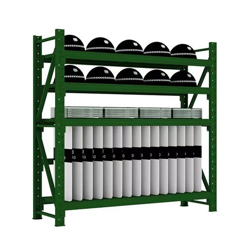 Green Military-Style Medium and Heavy Storage Racking for Fire Equipment and Supplies, Movable Mesh Shovel and Shield Racks